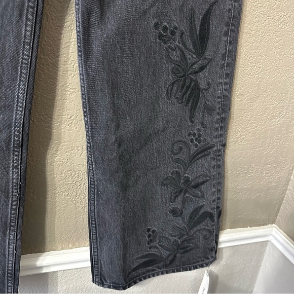 Reformation Cary Black Embroidered Low Rise Wide Leg Denim Size 23 NWT - Picture 3 of 9